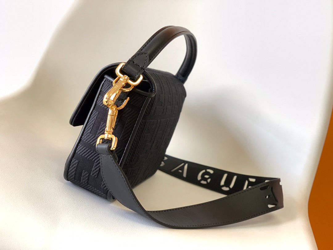 Luxury FendiFend Baguette Black Canvas Bag 27 with FF Embroidery Ghw