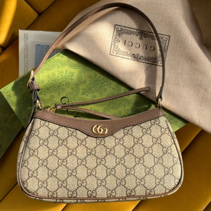 Luxury Gucci OPHIDIA GG SMALL 25 HANDBAG BEIGE AND EBONY SUPREME CANVAS
