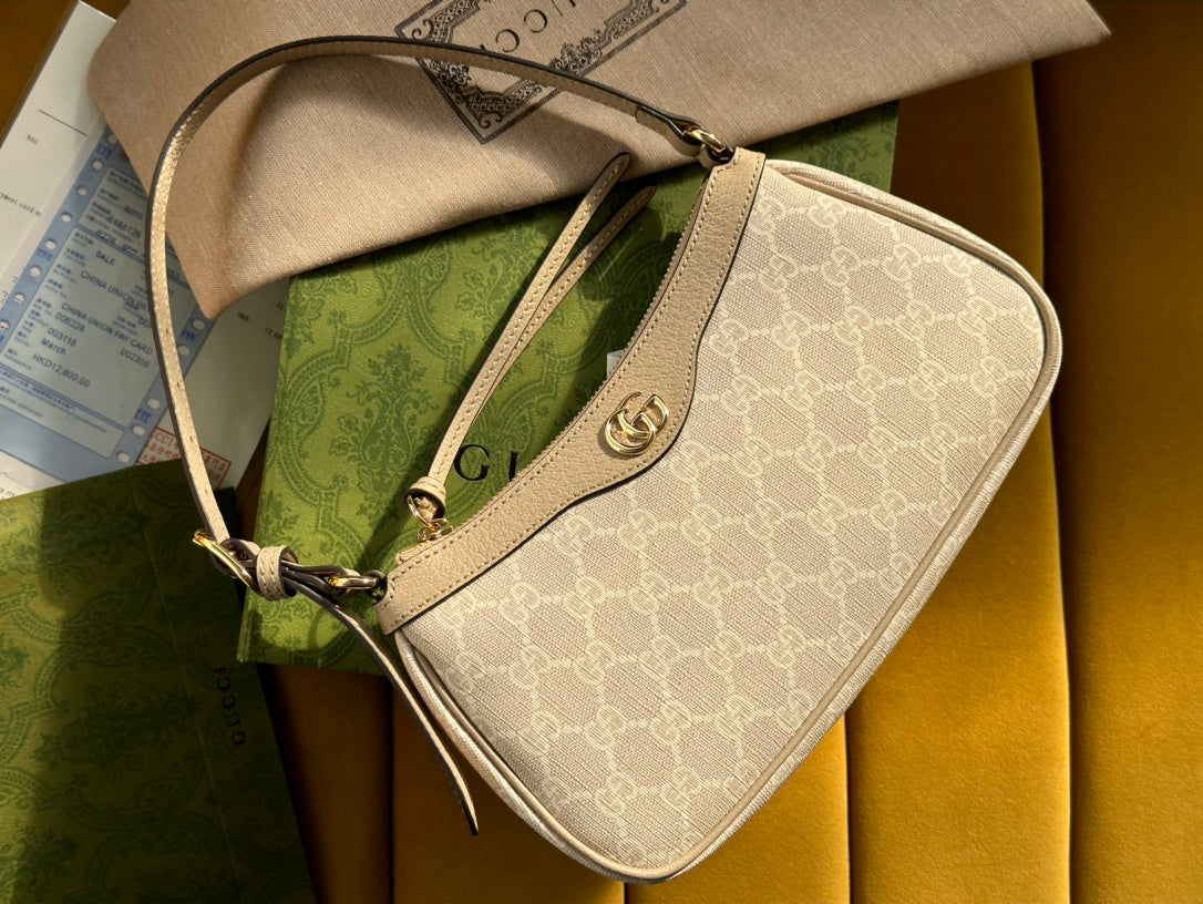 Luxury Gucci OPHIDIA GG SMALL 25 HANDBAG BEIGE AND WHITE SUPREME CANVAS