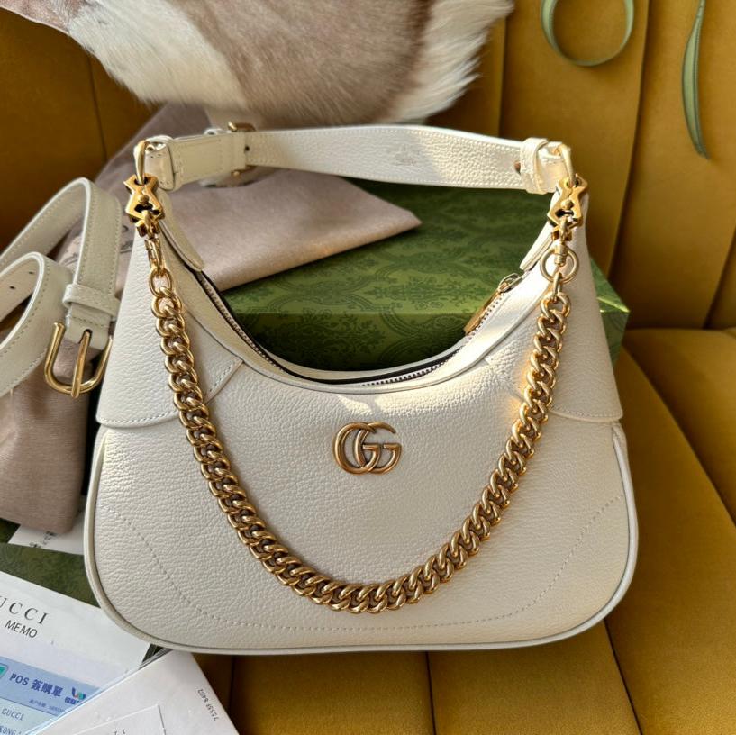 Luxury Gucci SHOULDER BAG 25 IN WHITE LAMBSKIN GOLD HARDWARE