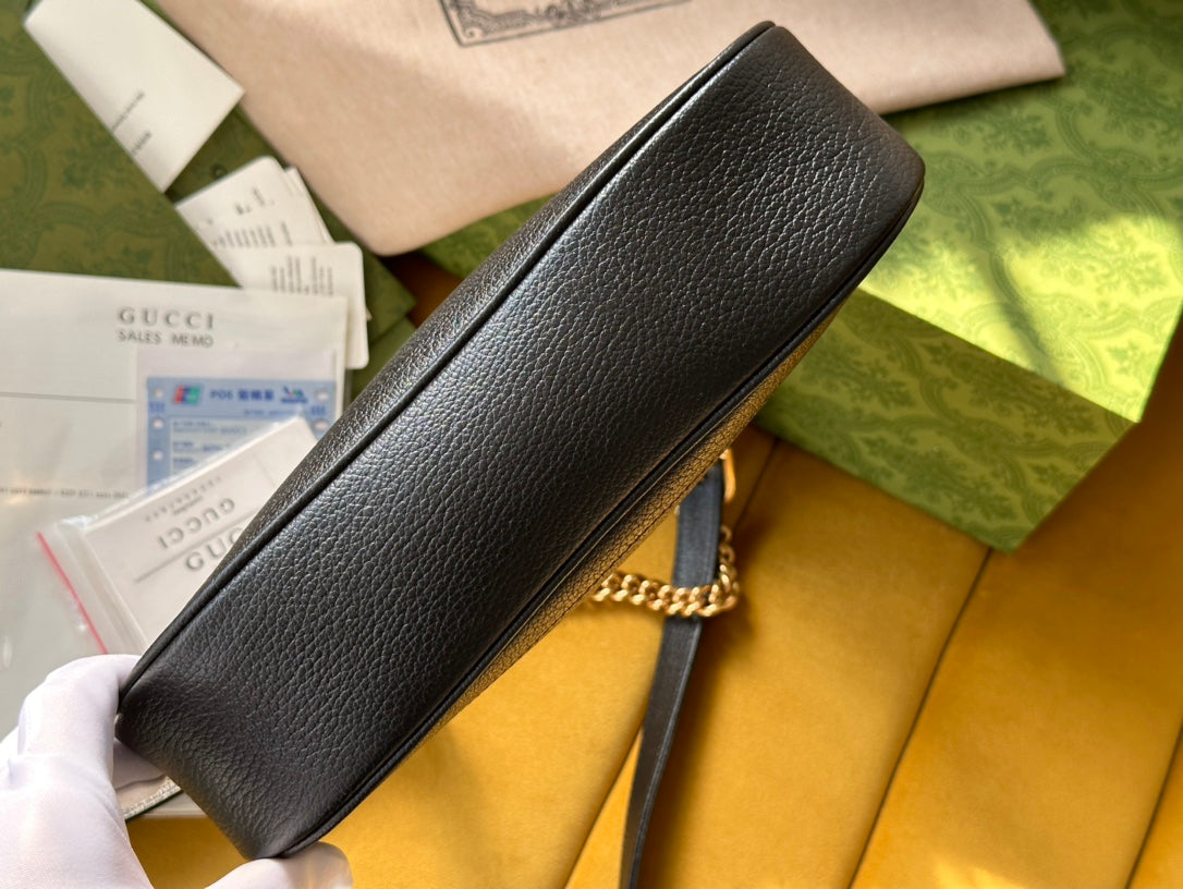 Luxury Gucci SHOULDER BAG 25 IN BLACK LAMBSKIN GOLD HARDWARE
