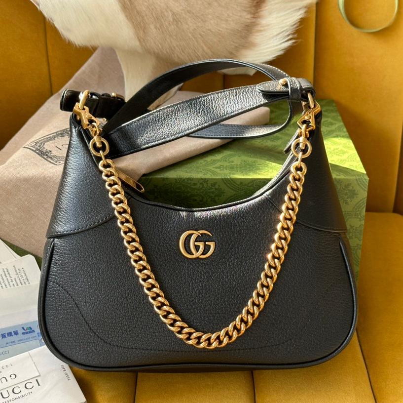 Luxury Gucci SHOULDER BAG 25 IN BLACK LAMBSKIN GOLD HARDWARE