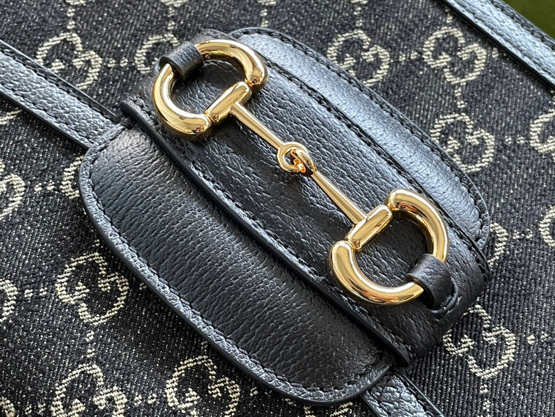 Luxury Gucci GG HORSEBIT 1955 SADDLE BAG 25 IN BLACK CANVAS AND CALFSKIN