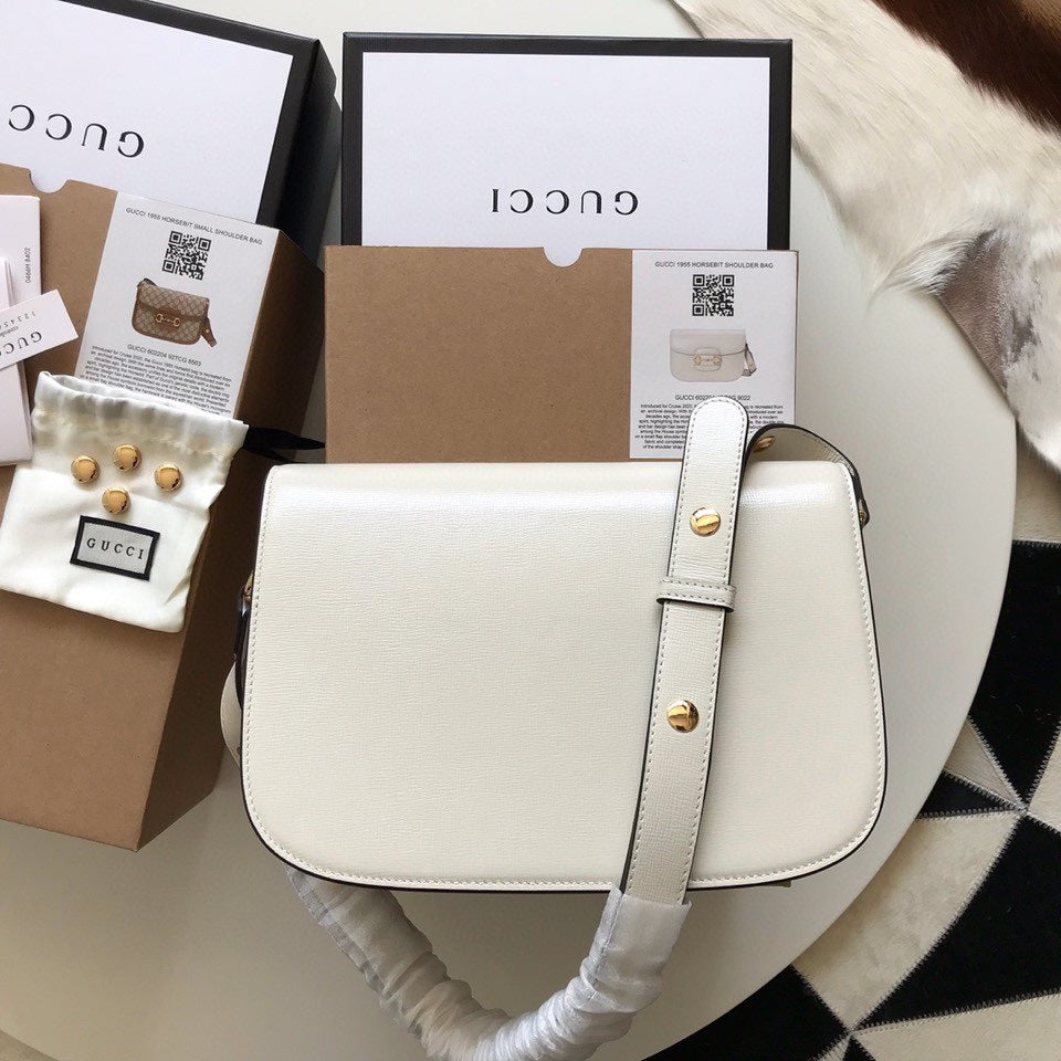 Luxury Gucci GG HORSEBIT 1955 MINI BAG 25 IN WHITE CALFSKIN