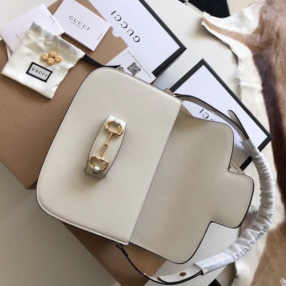Luxury Gucci GG HORSEBIT 1955 MINI BAG 25 IN WHITE CALFSKIN