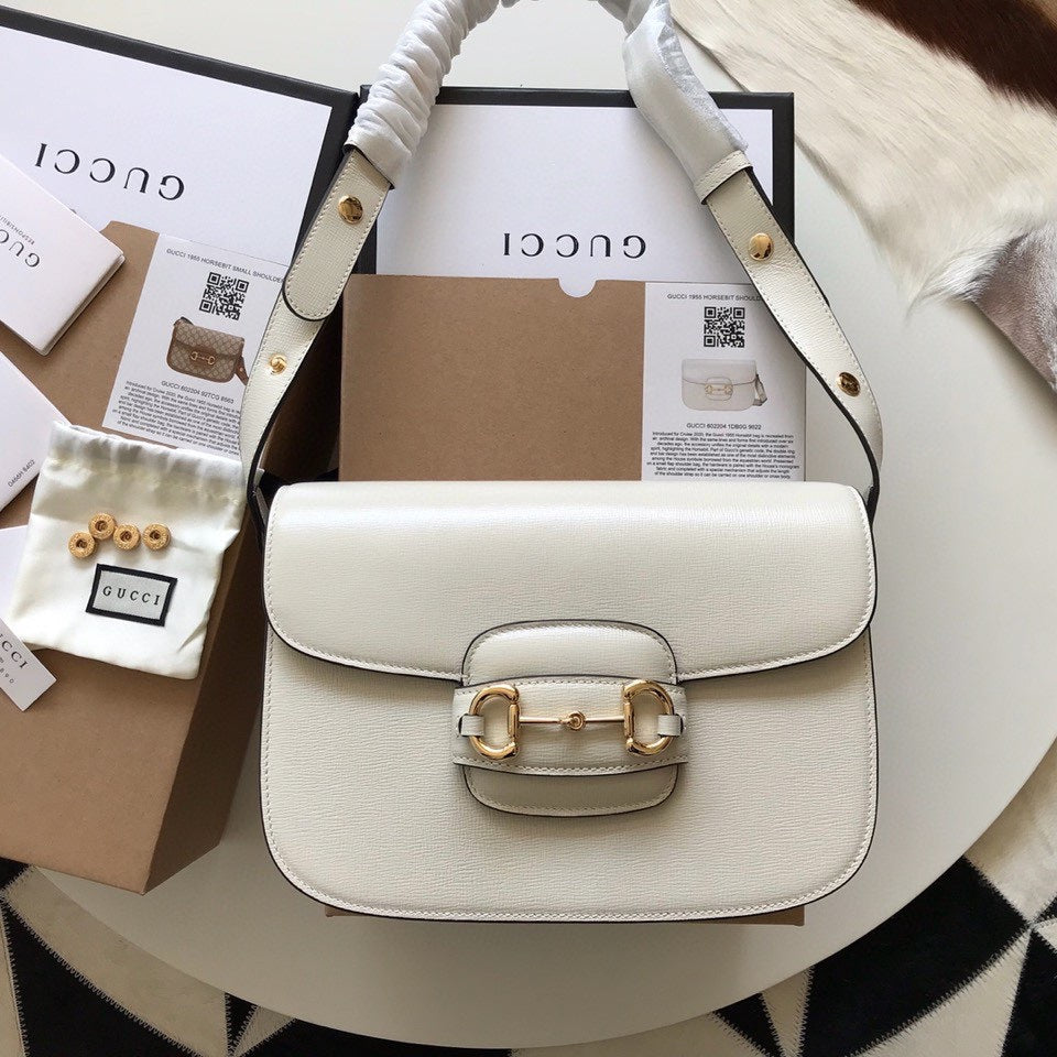 Luxury Gucci GG HORSEBIT 1955 MINI BAG 25 IN WHITE CALFSKIN