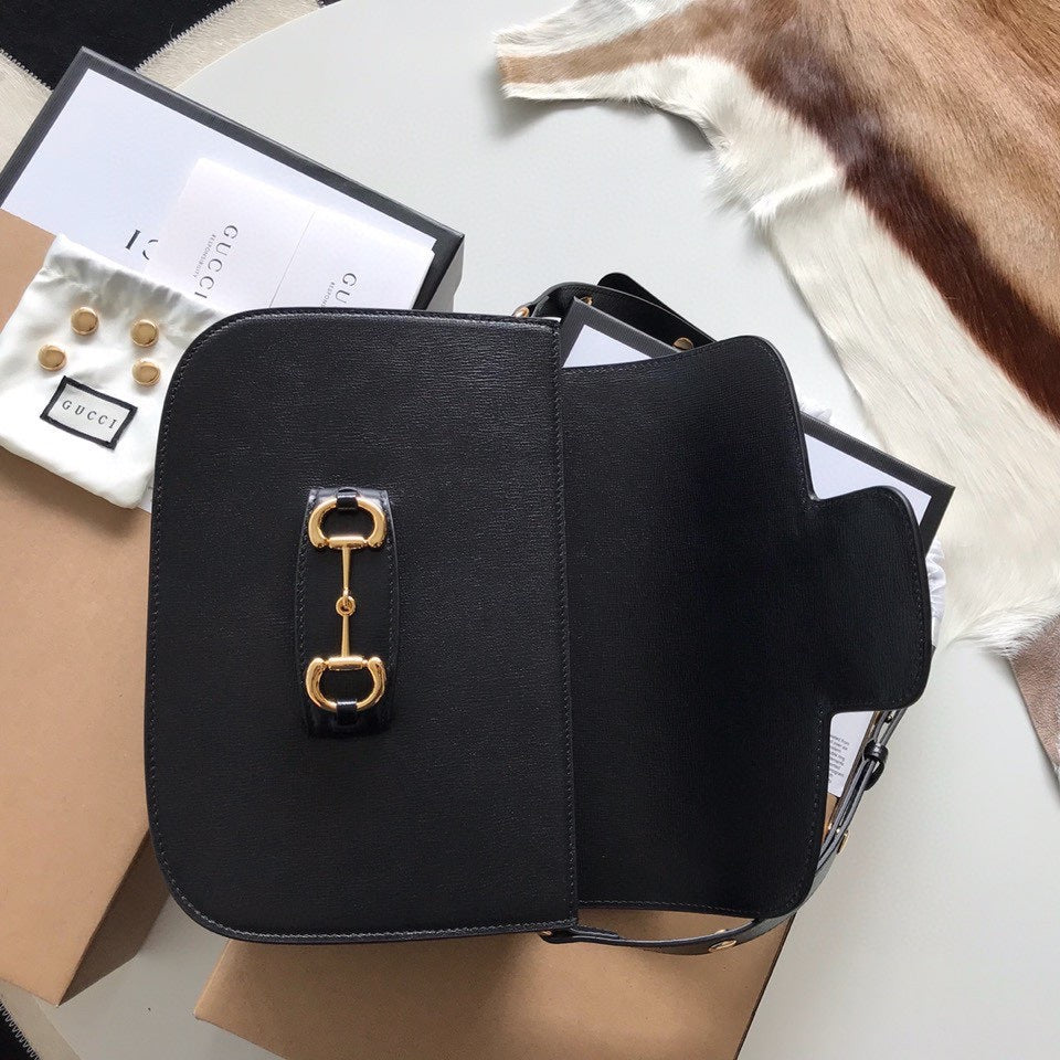 Luxury Gucci GG HORSEBIT 1955 MINI BAG 25 IN BLACK CALFSKIN