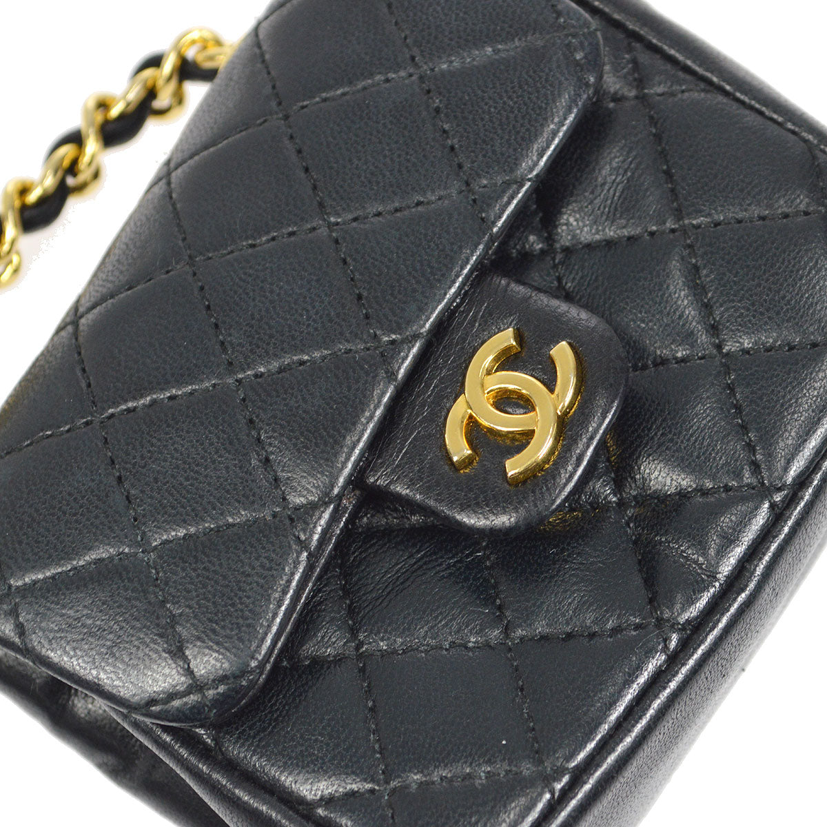 CHANEL Classic Flap Micro Bum Belt Bag Gold Chain Black Lambskin 25543