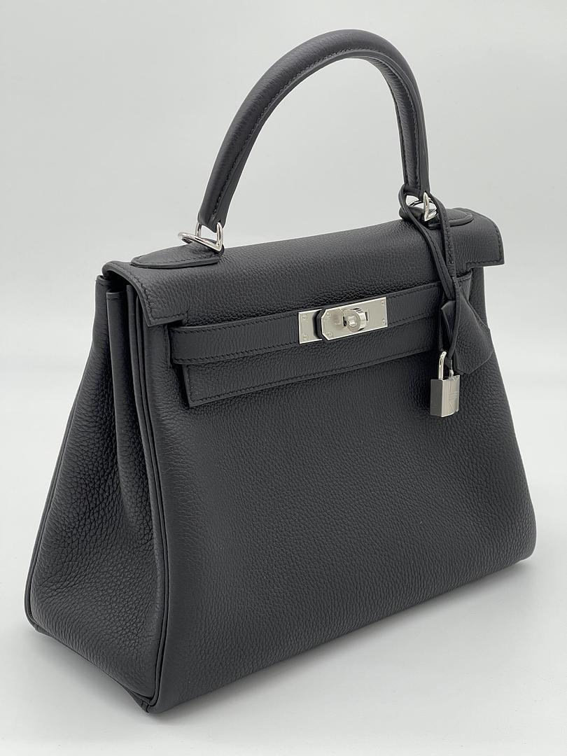 Luxury Hermes Kelly II Retourne 28 Togo Noir Palladium Hardware