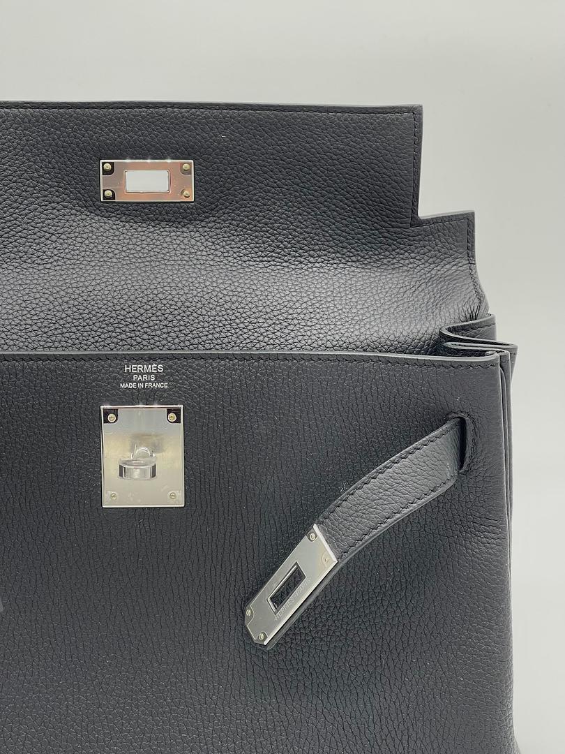 Luxury Hermes Kelly II Retourne 28 Togo Noir Palladium Hardware