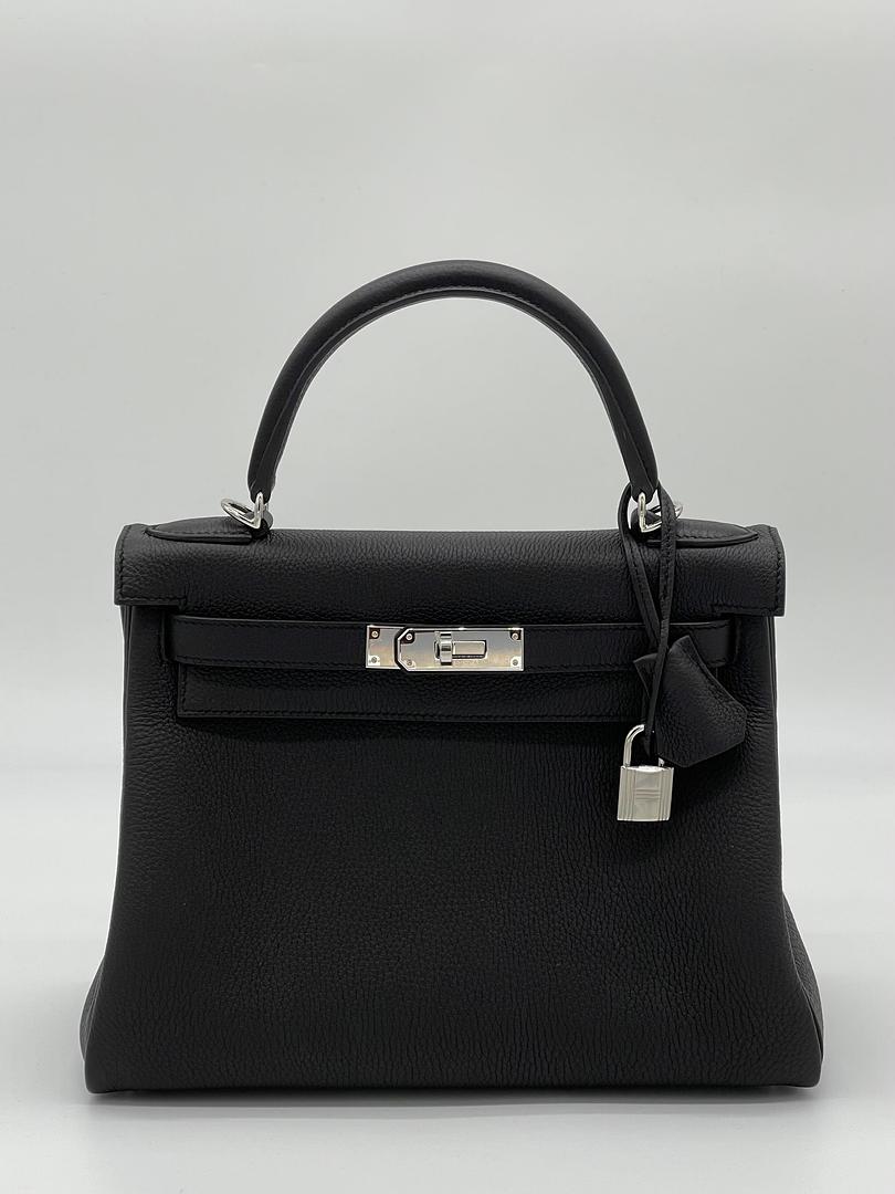 Luxury Hermes Kelly II Retourne 28 Togo Noir Palladium Hardware