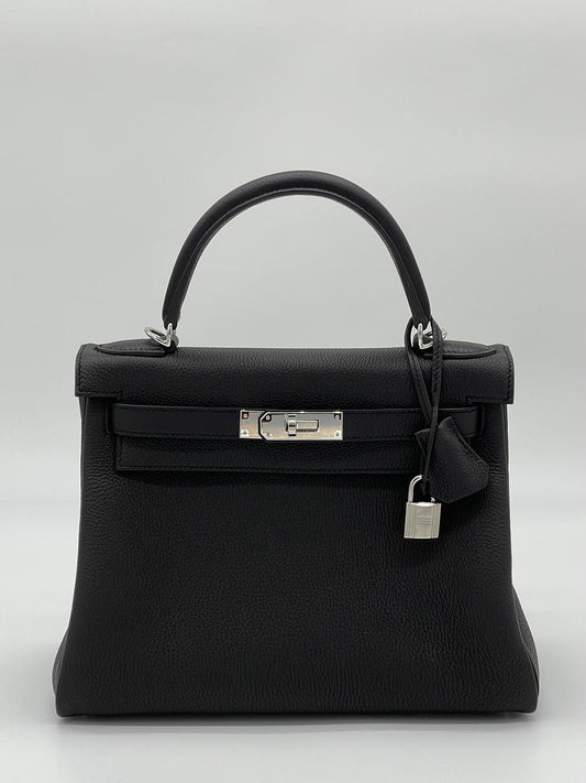 Luxury Hermes Kelly II Retourne 28 Togo Noir Palladium Hardware