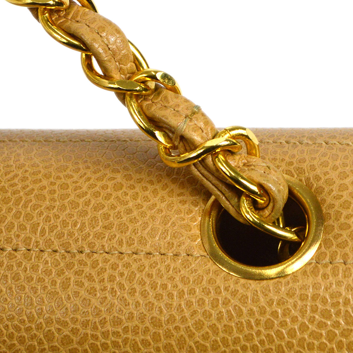 CHANEL 1994-1996 Horizontal Stitch Classic Square Flap Mini 17 Beige Caviar 56420