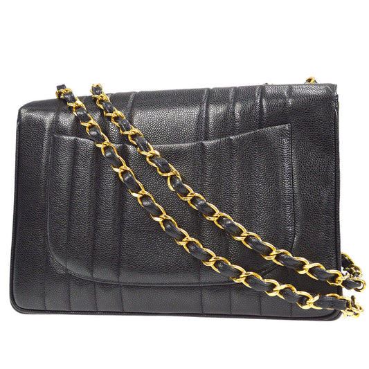 CHANEL★ 1991-1994 Vertical Classic Flap Jumbo Black Caviar 17145