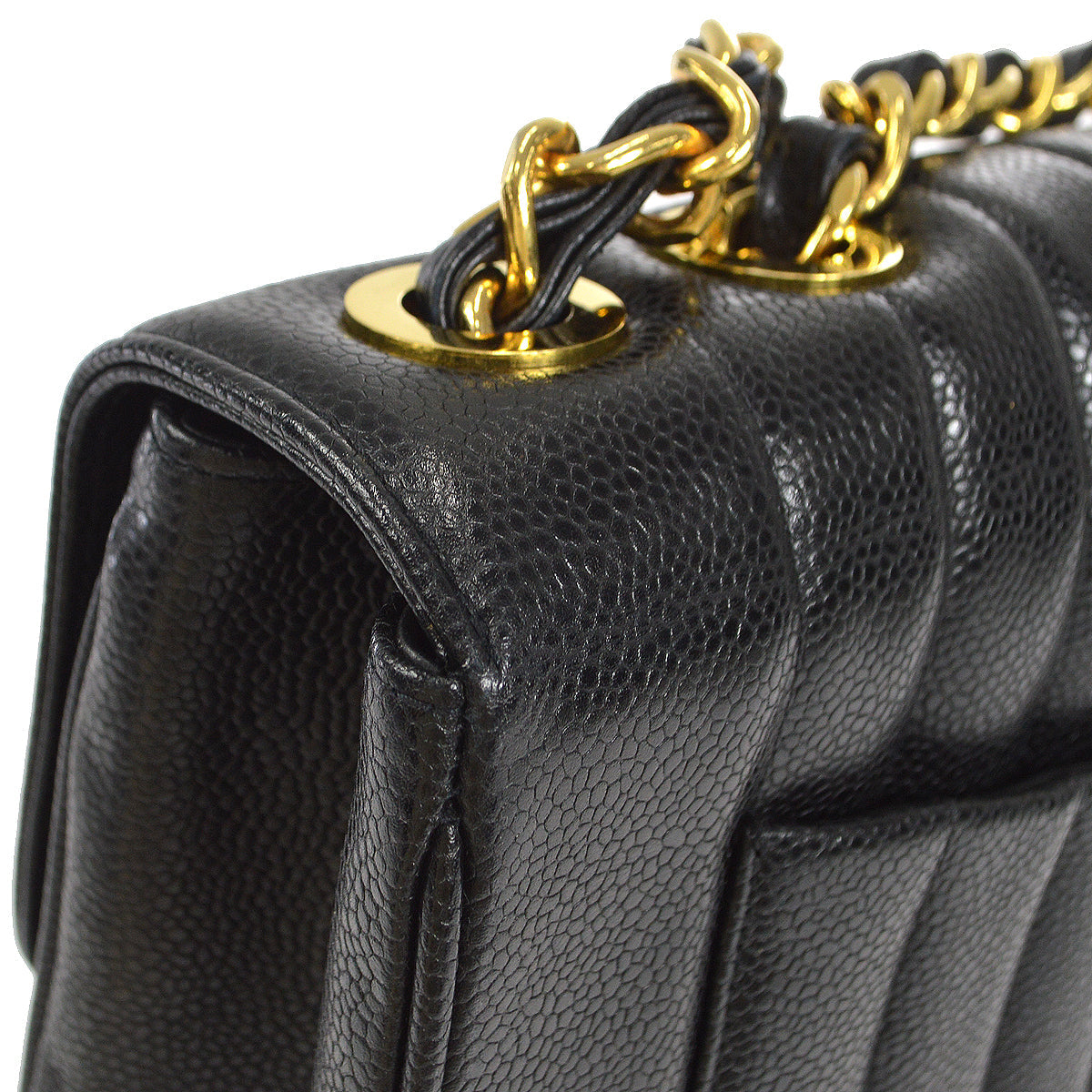 CHANEL★ 1991-1994 Vertical Classic Flap Jumbo Black Caviar 17145