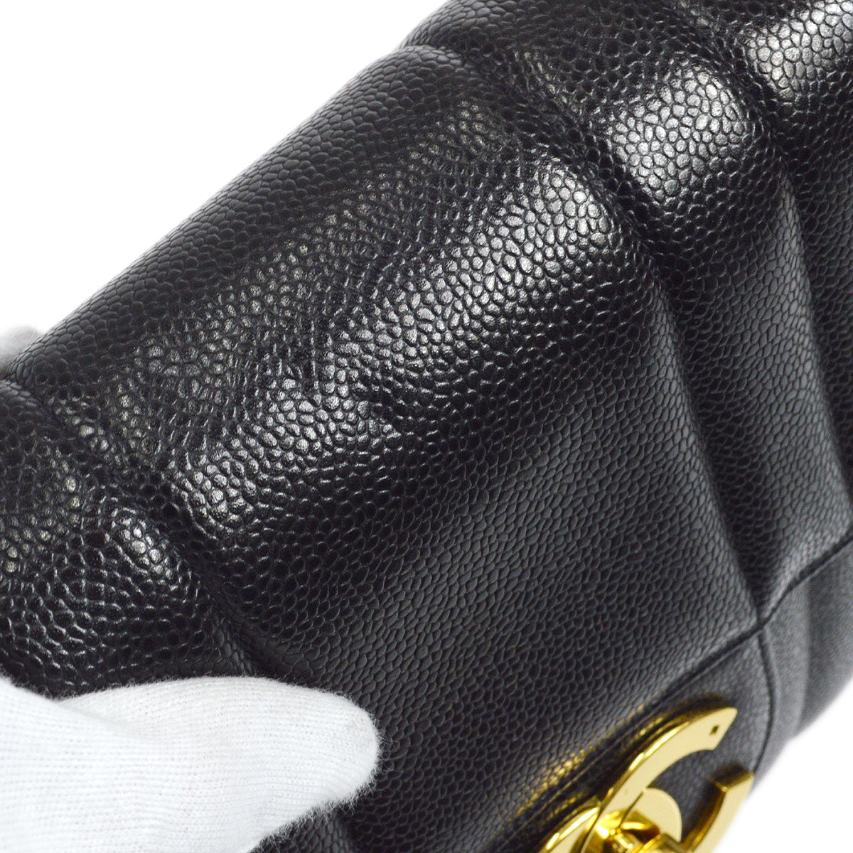 CHANEL★ 1991-1994 Vertical Classic Flap Jumbo Black Caviar 17145