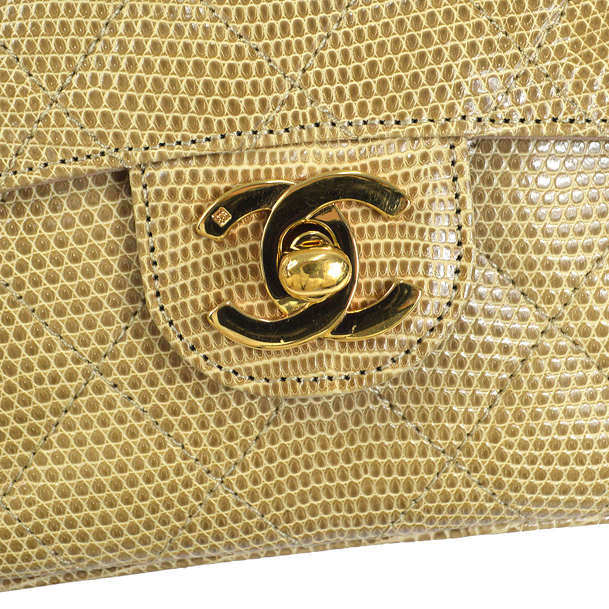 CHANEL 1991-1994 Classic Square Flap Mini Beige Lizard 47683