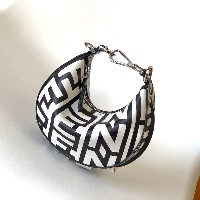 Luxury FendiFENDIGRAPHY MINI 16 IN WHITE MIX BLACK SMOOTH CALFSKIN SILVER HARDWARE