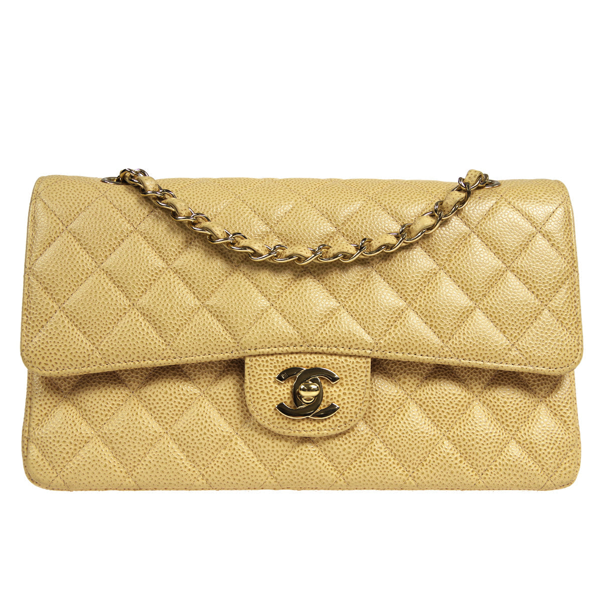 CHANEL 2001-2003 Classic Double Flap Medium Beige Caviar 27228