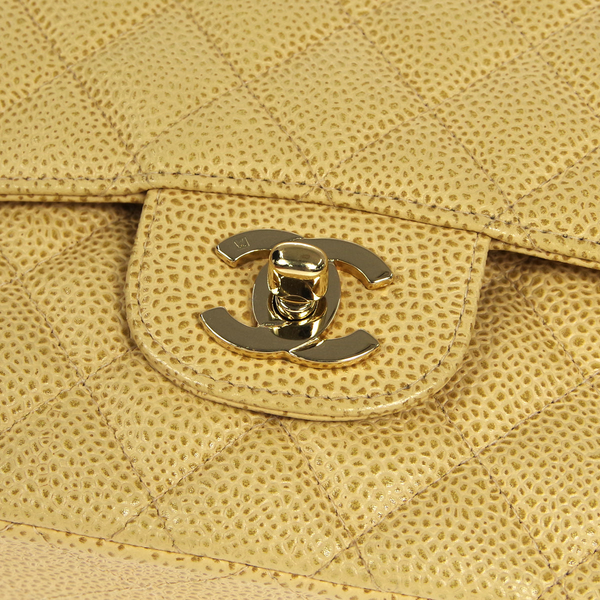 CHANEL 2001-2003 Classic Double Flap Medium Beige Caviar 27228