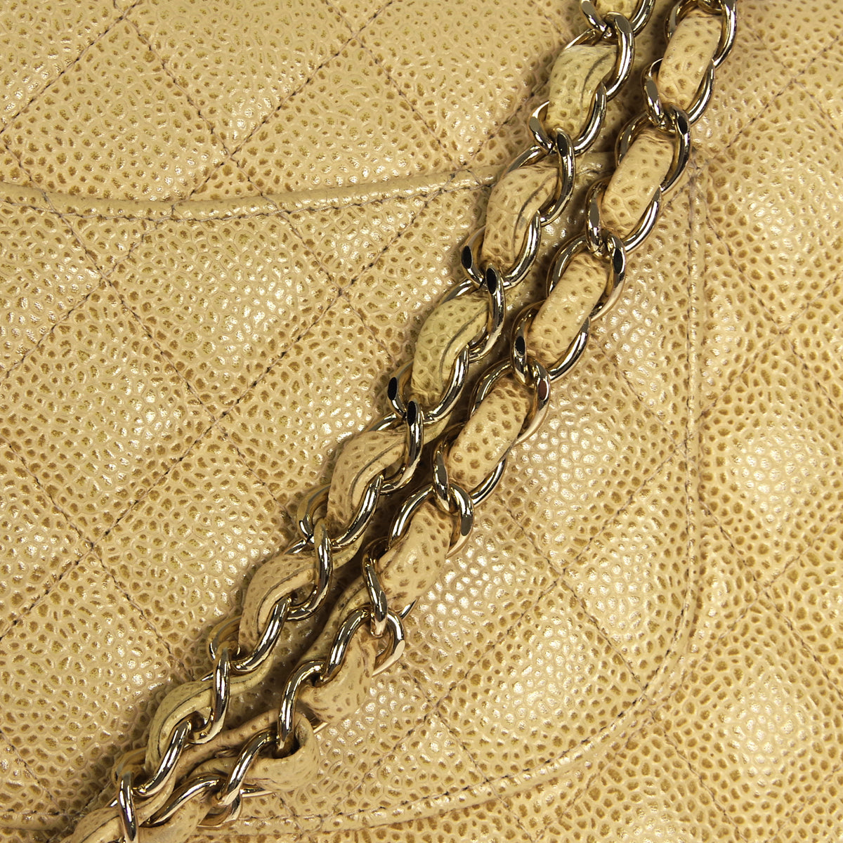 CHANEL 2001-2003 Classic Double Flap Medium Beige Caviar 27228