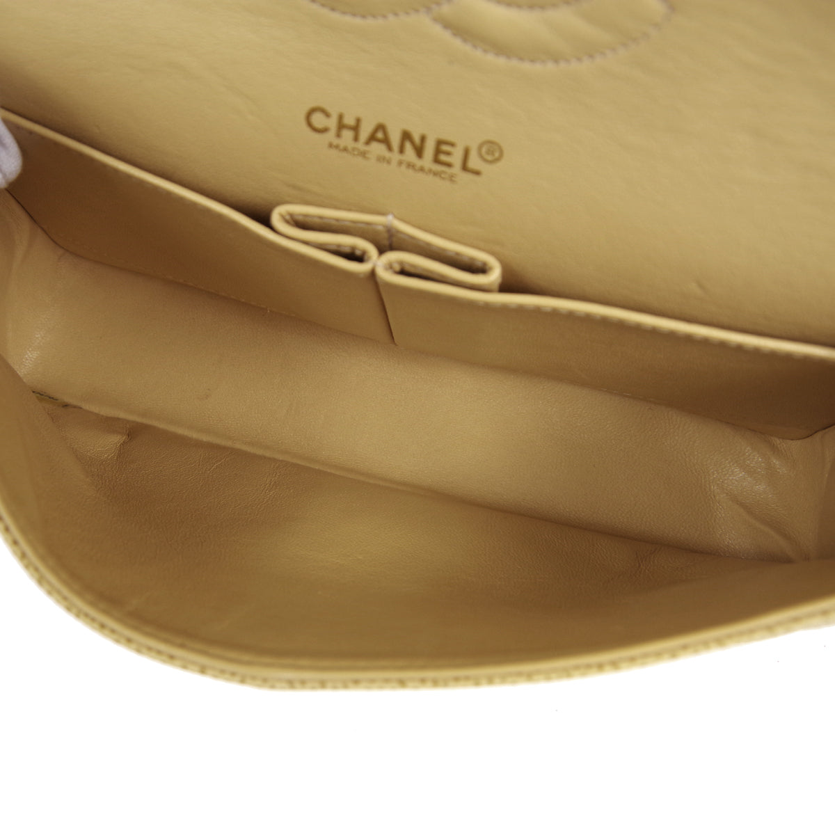 CHANEL 2001-2003 Classic Double Flap Medium Beige Caviar 27228