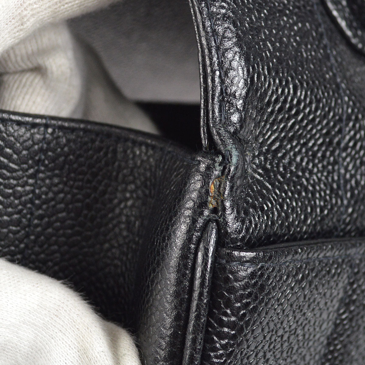 CHANEL 1994-1996 Border Vertical Flap Handbag Black Caviar 47770