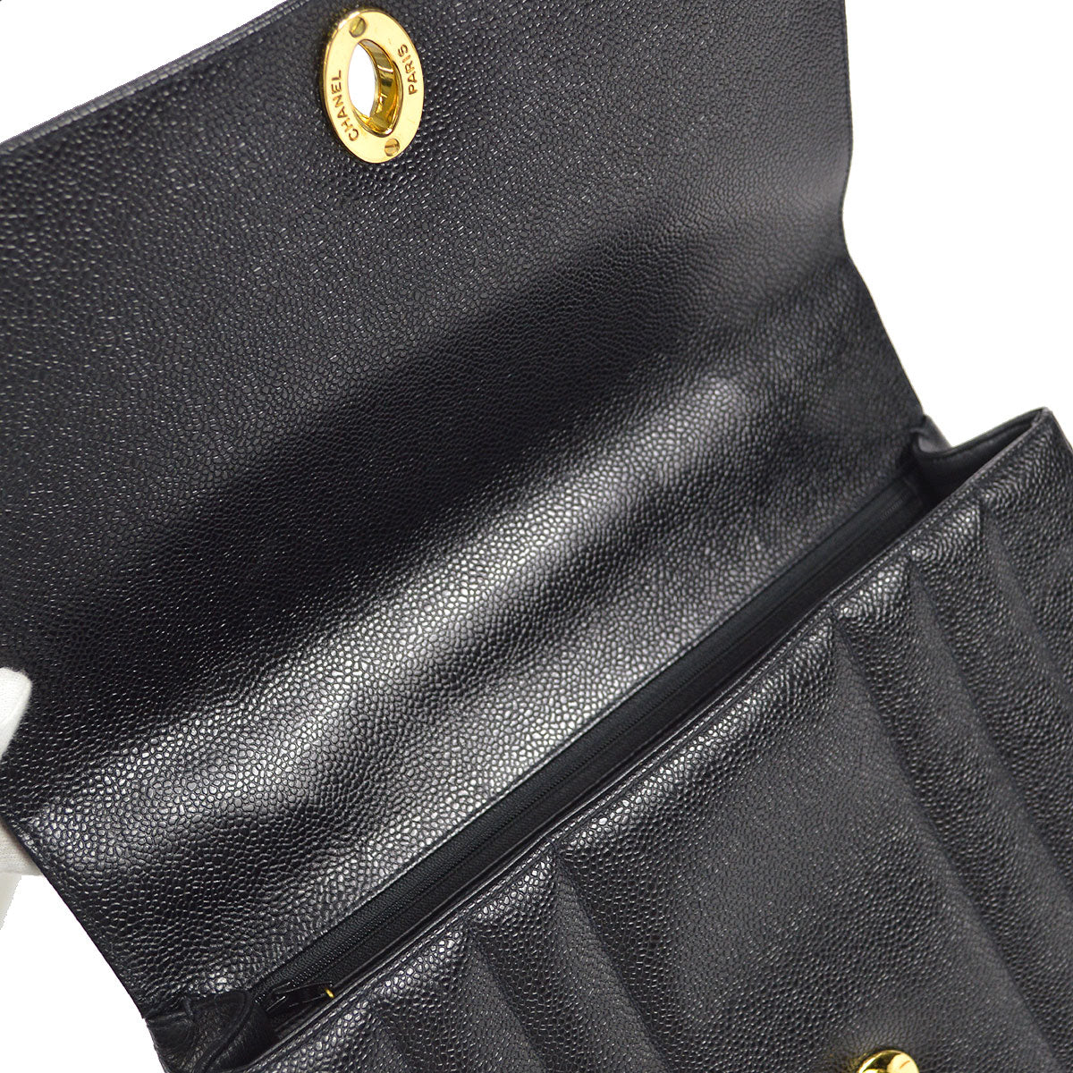CHANEL 1994-1996 Border Vertical Flap Handbag Black Caviar 47770