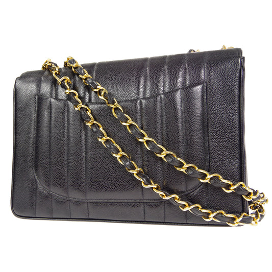 CHANEL★ 1991-1994 Vertical Classic Flap Jumbo Black Caviar 17219