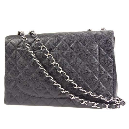 CHANEL★ 2000-2001 Classic Flap Jumbo SHW Black Caviar 27375