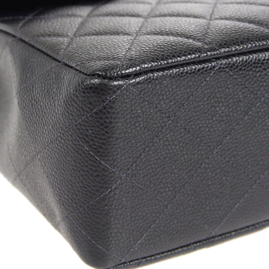 CHANEL★ 2000-2001 Classic Flap Jumbo SHW Black Caviar 27375