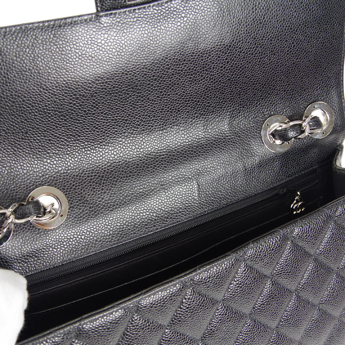 CHANEL★ 2000-2001 Classic Flap Jumbo SHW Black Caviar 27375