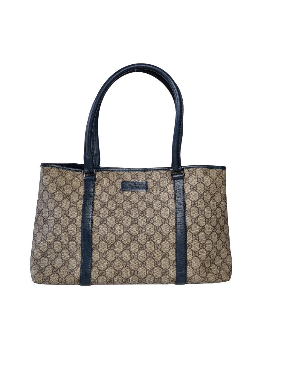 Luxury Gucci GG Supreme Tote Beige and Green/Blue leather straps