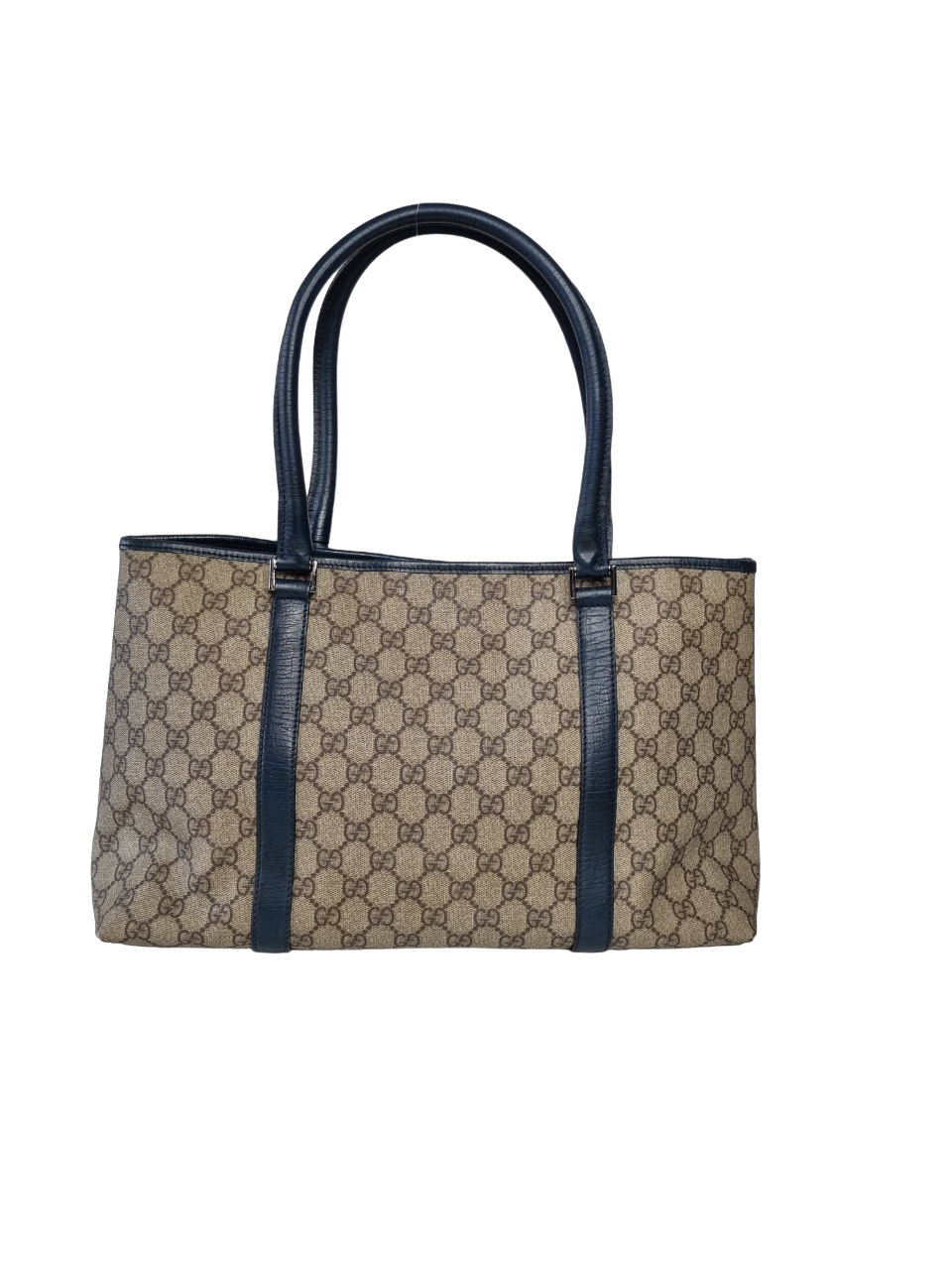 Luxury Gucci GG Supreme Tote Beige and Green/Blue leather straps