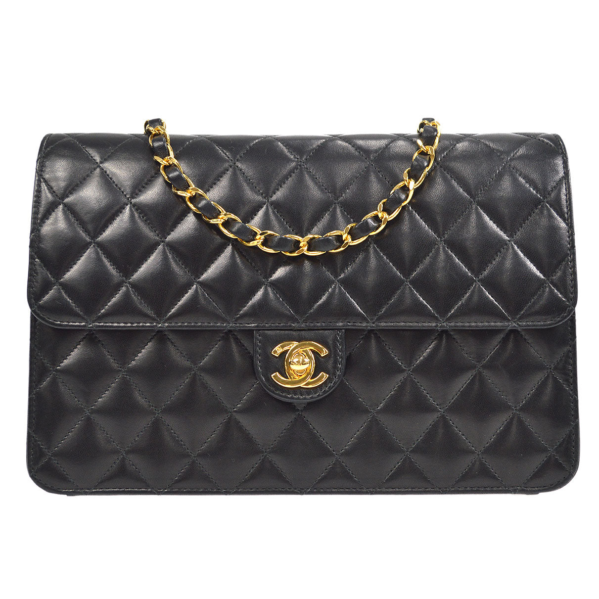 CHANEL★ 2000-2001 CC Turnlock Half Flap Medium Black Lambskin 56817