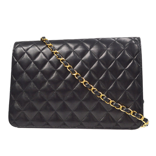 CHANEL★ 2000-2001 CC Turnlock Half Flap Medium Black Lambskin 56817