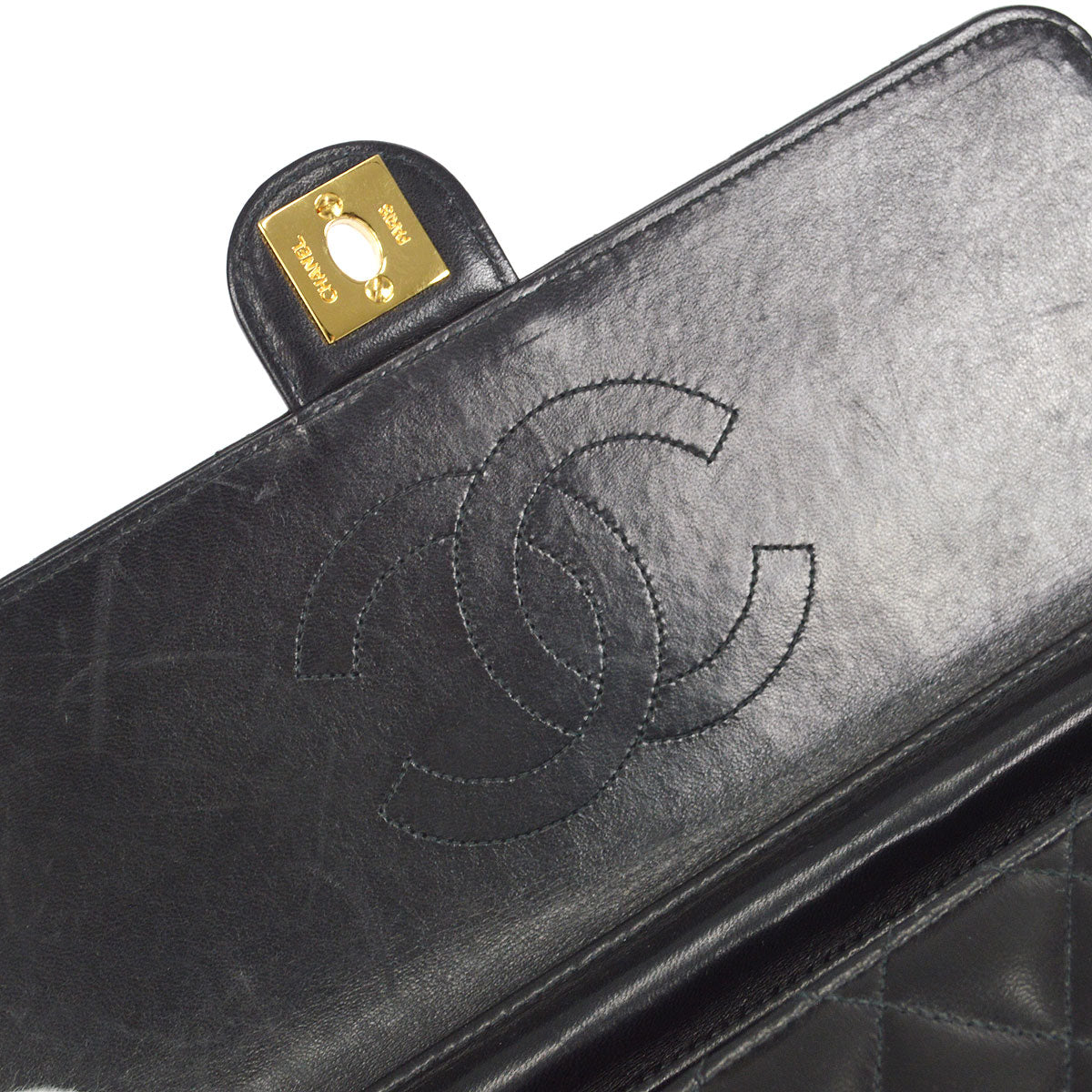 CHANEL★ 2000-2001 CC Turnlock Half Flap Medium Black Lambskin 56817