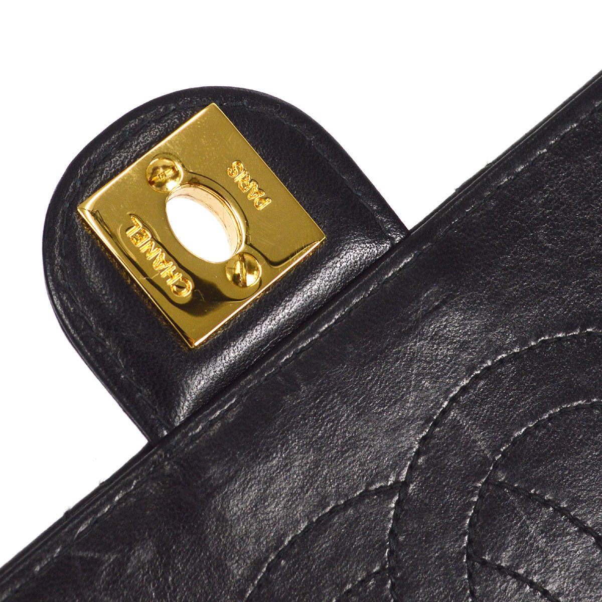 CHANEL★ 2000-2001 CC Turnlock Half Flap Medium Black Lambskin 56817