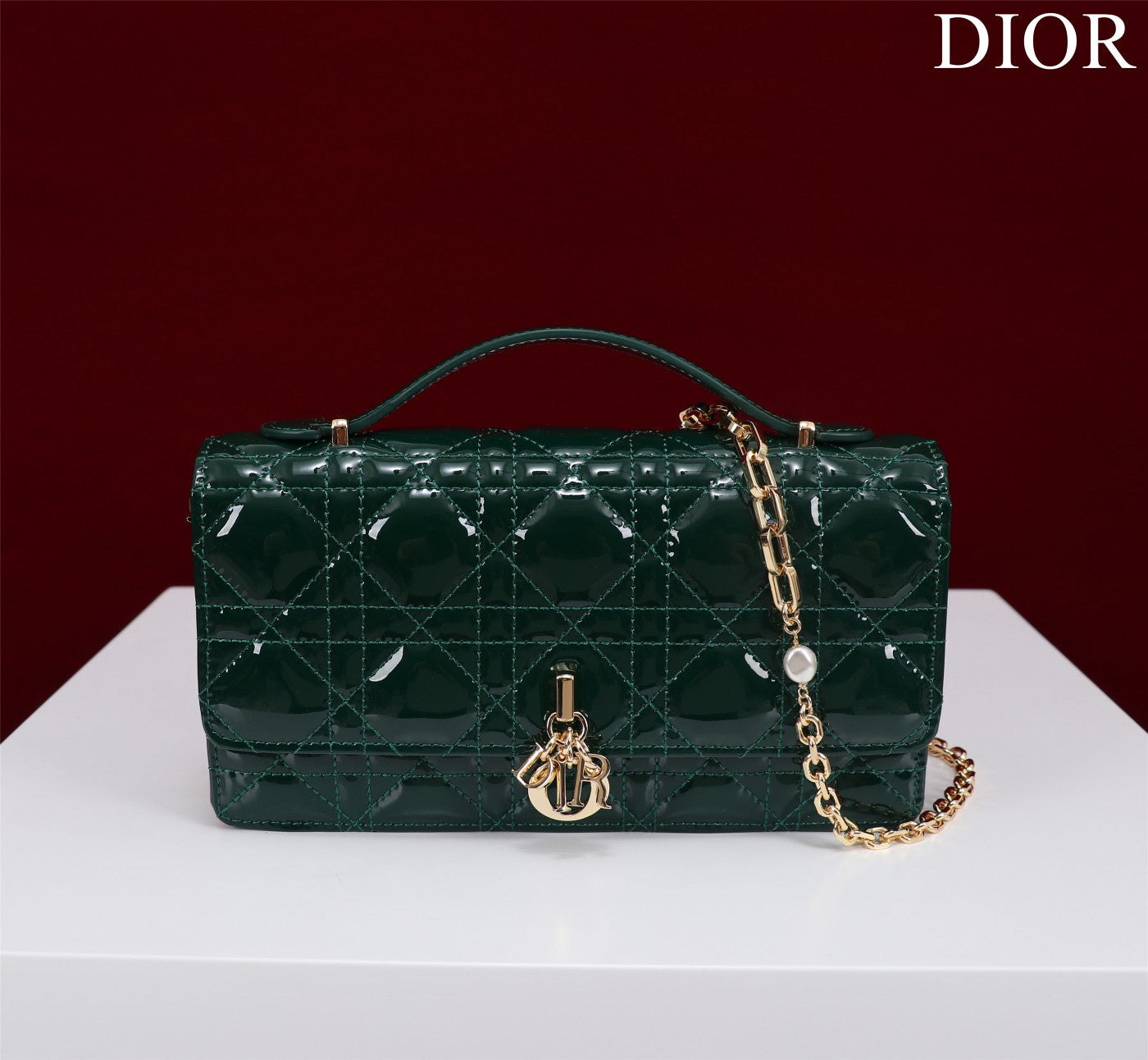 Luxury Diormy mini 21 dark green patent calfskin