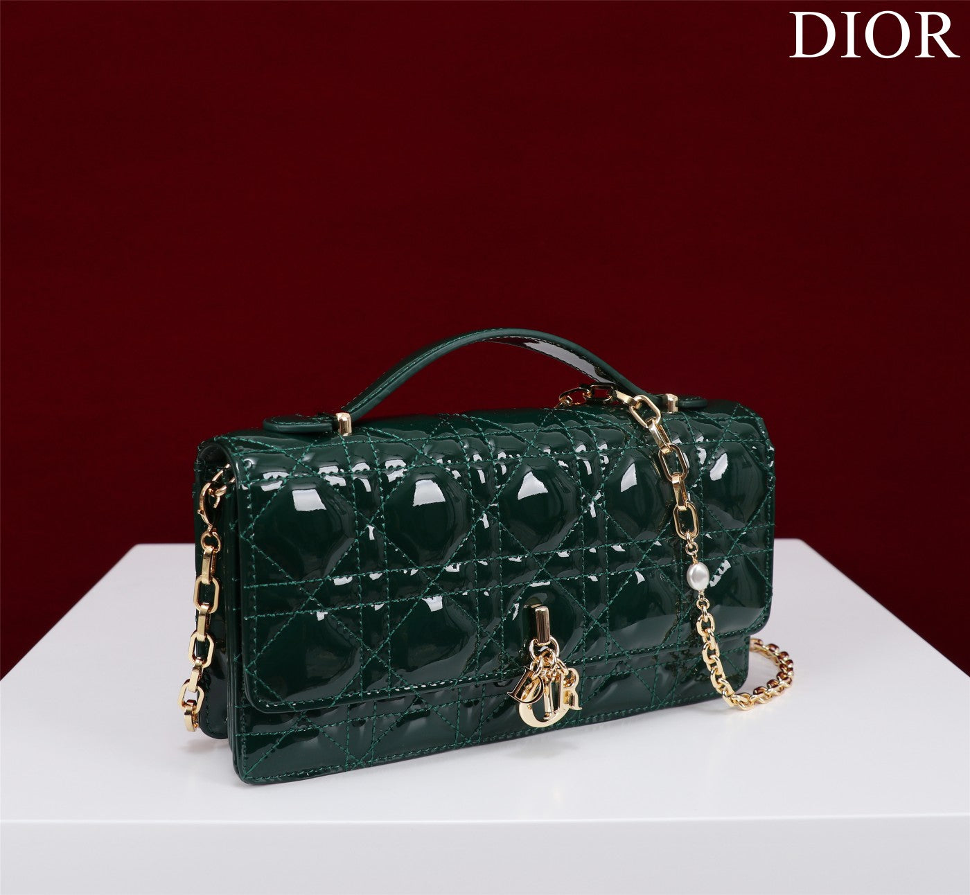 Luxury Diormy mini 21 dark green patent calfskin