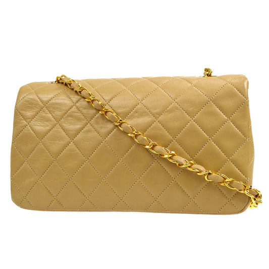 CHANEL★ 1989-1991 CC Turnlock Full Flap Small Beige Lambskin 17276