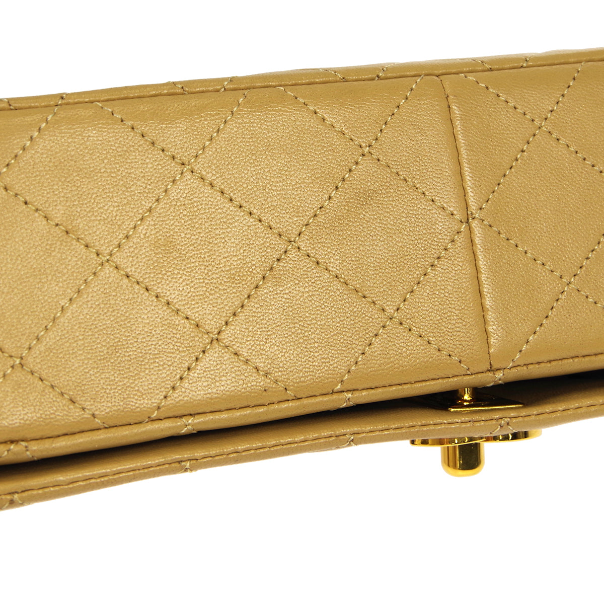 CHANEL★ 1989-1991 CC Turnlock Full Flap Small Beige Lambskin 17276