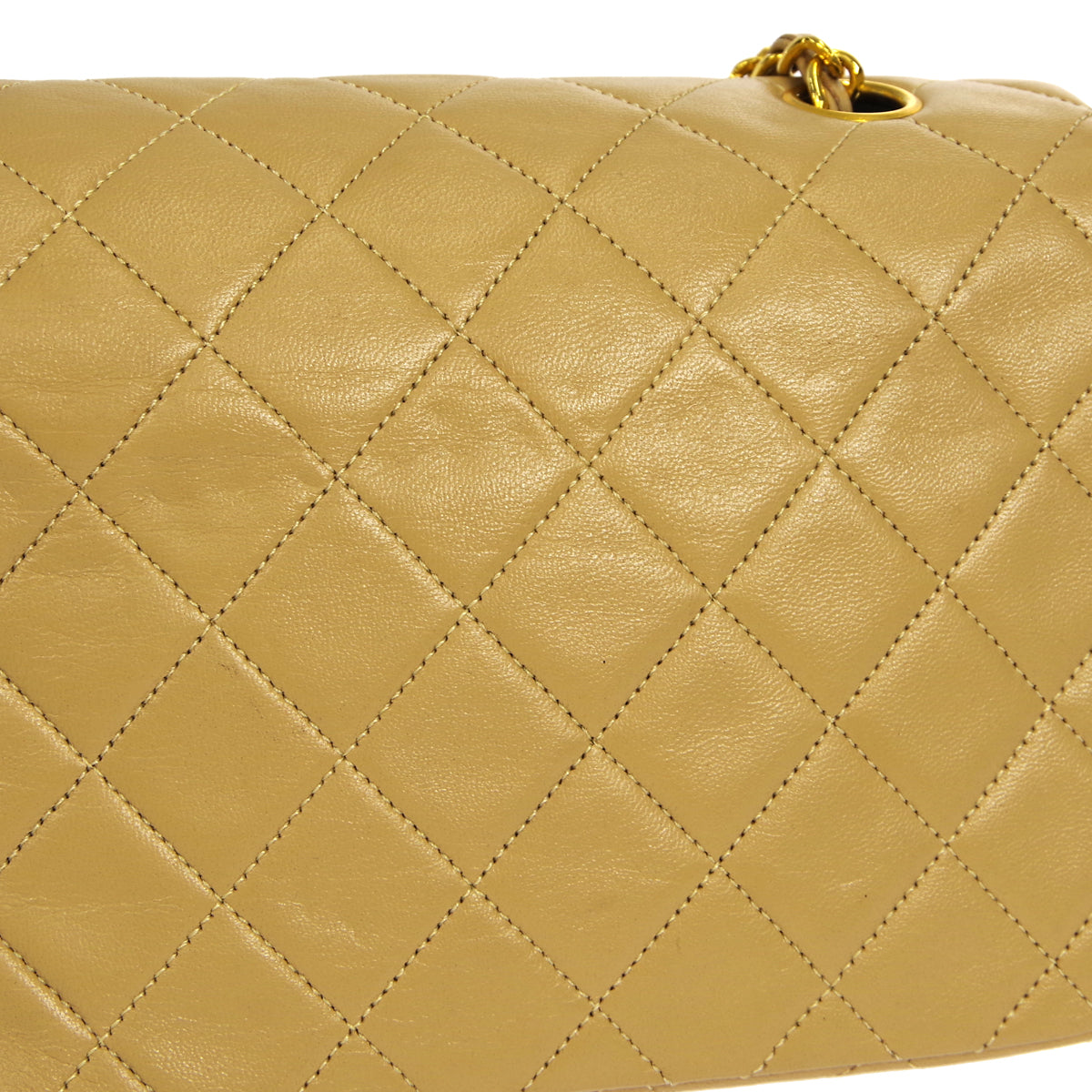 CHANEL★ 1989-1991 CC Turnlock Full Flap Small Beige Lambskin 17276