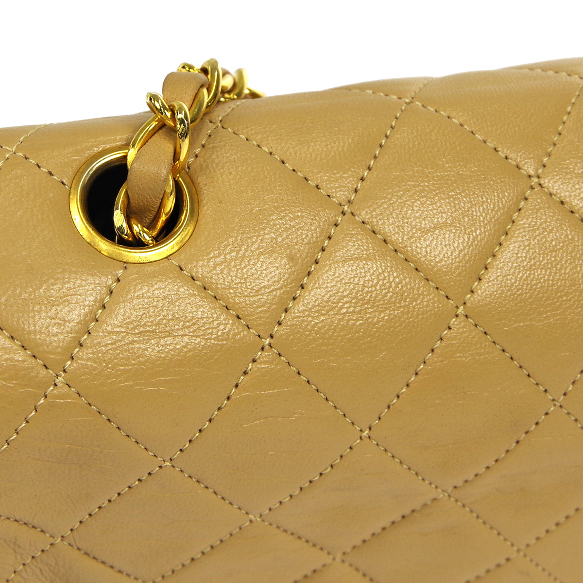 CHANEL★ 1989-1991 CC Turnlock Full Flap Small Beige Lambskin 17276