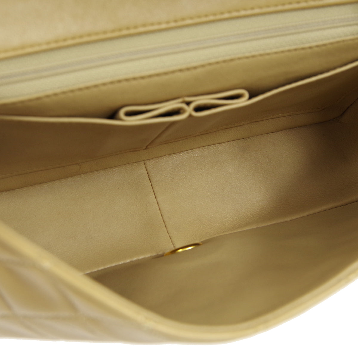 CHANEL★ 1989-1991 CC Turnlock Full Flap Small Beige Lambskin 17276