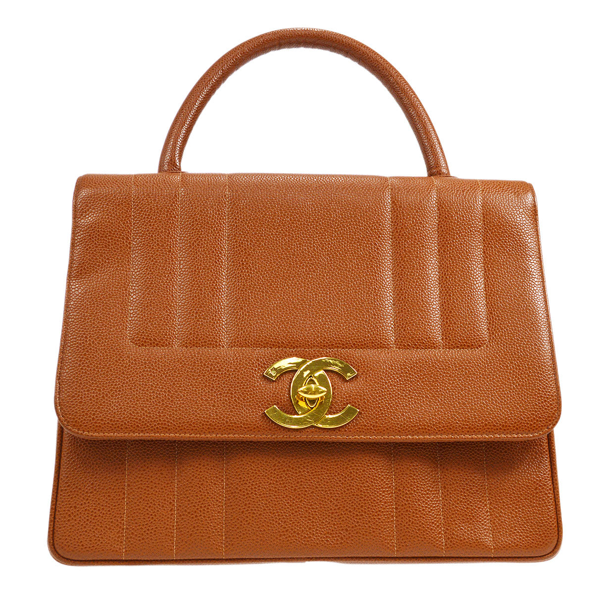 CHANEL 1994-1996 Vertical Border Flap Handbag Brown Caviar 56605