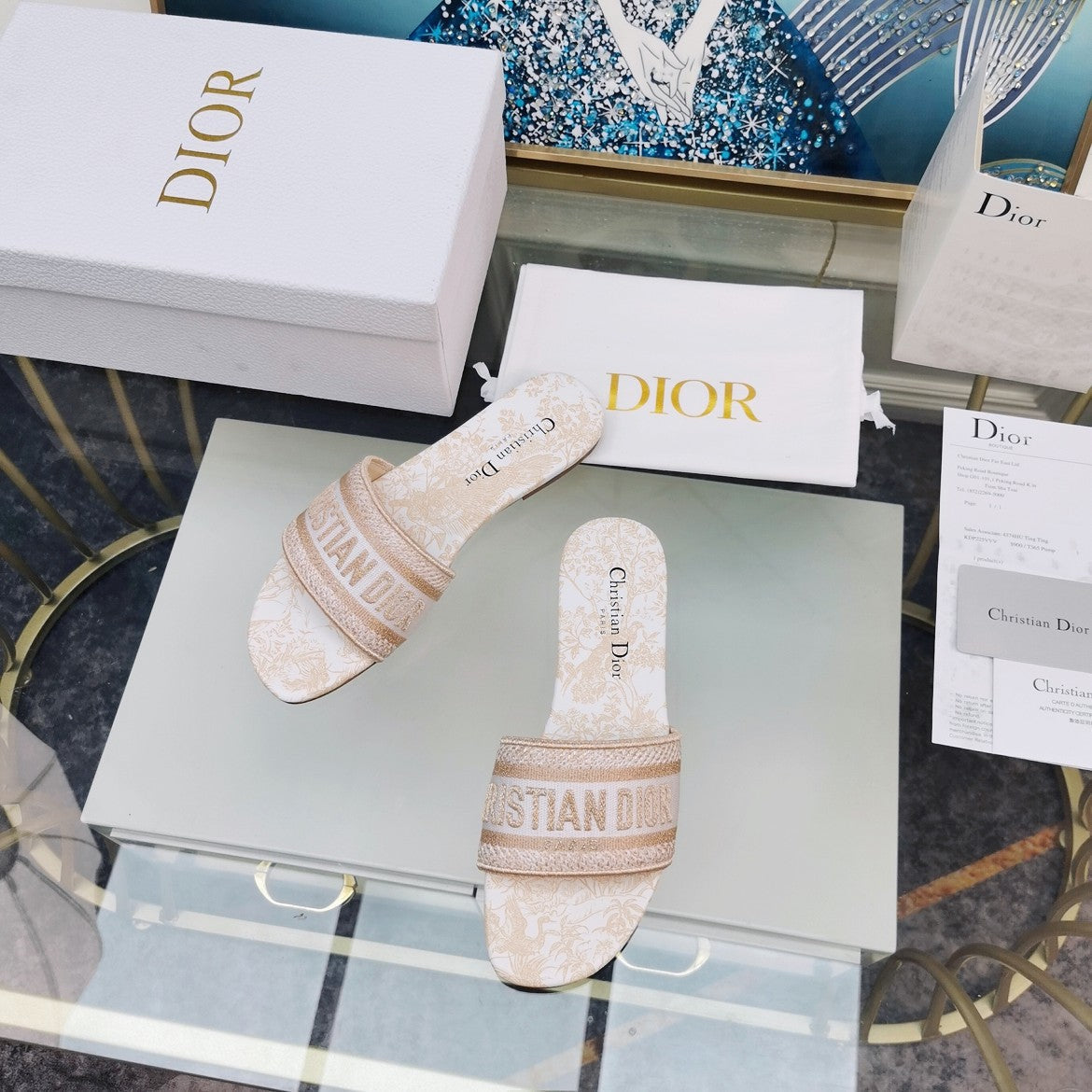 Luxury DiorMule Dway Slide 10mm Multi-motifs Style 82