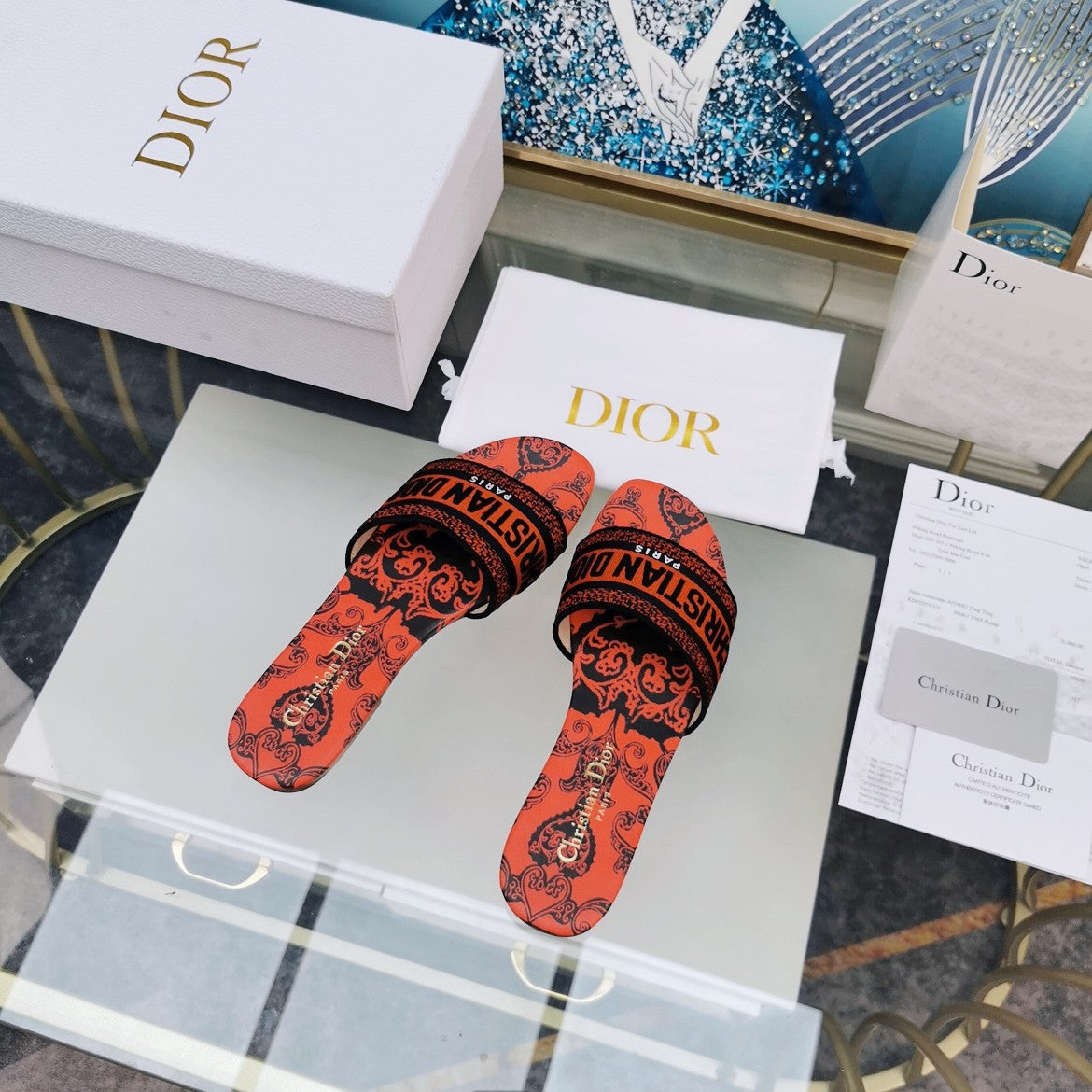 Luxury DiorMule Dway Slide 10mm Multi-motifs Style 79