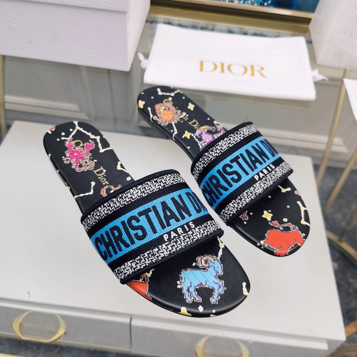 Luxury DiorMule Dway Slide 10mm Multi-motifs Style 77