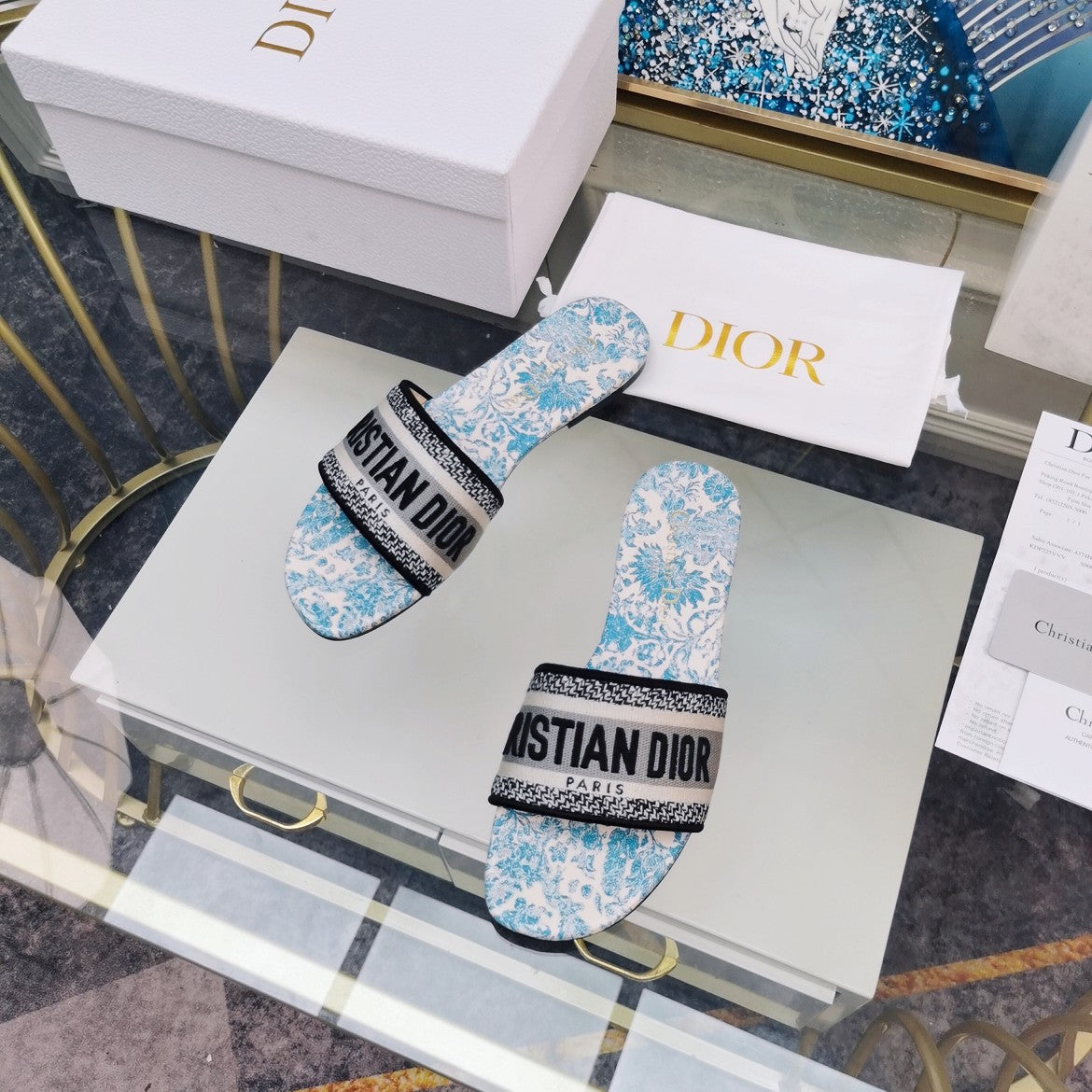Luxury DiorMule Dway Slide 10mm Multi-motifs Style 74
